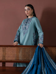 ASIM JOFA-3PC DHANAK EMBROIDERED SHIRT WITH DHANAK EMBROIDERED SHAWL & TROUSER-GM-4217