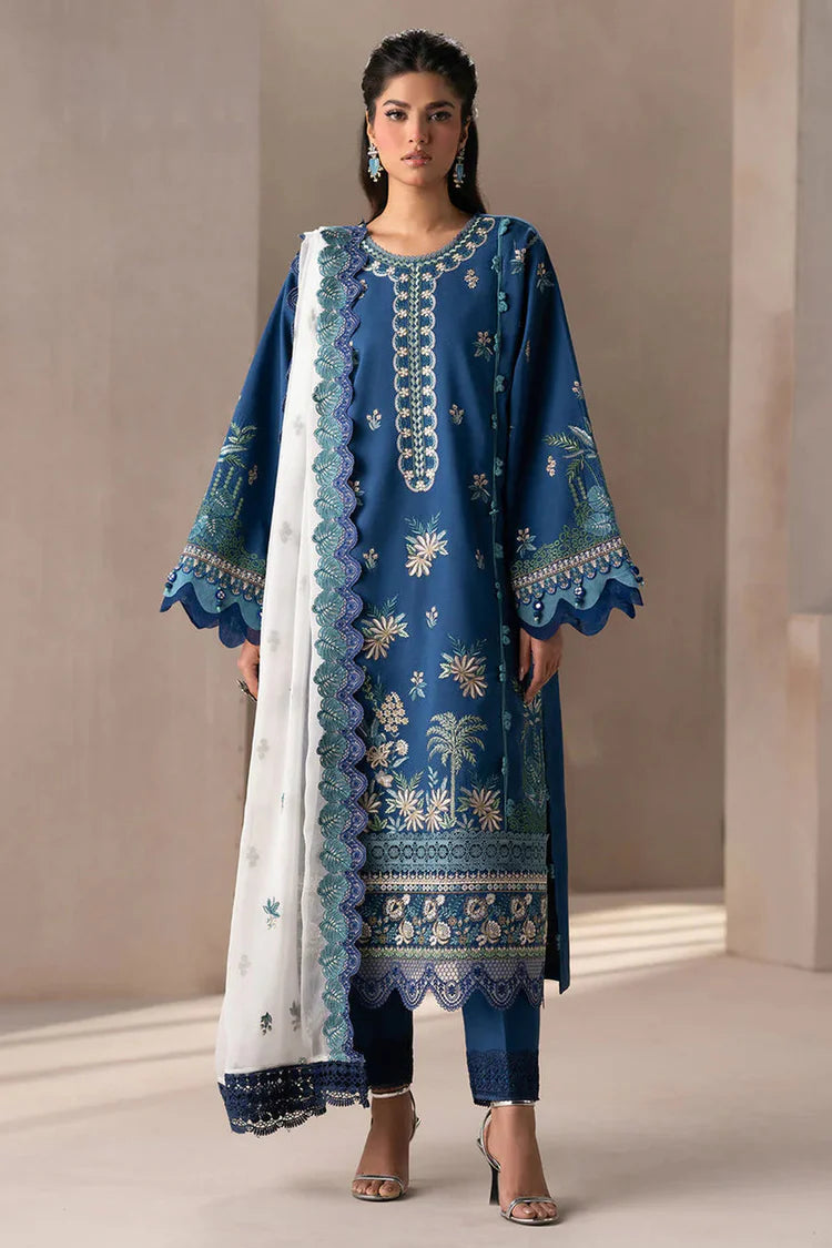 ETHNC-3PC DHANAK HEAVY EMBROIDERED SHIRT WITH COTTON NET EMBROIDERED DUPATTA AND EMB TROUSER-GM-4220