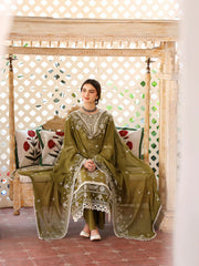 MAHNUR-3PC DHANAK EMBROIDERED SHIRT WITH DHANAK EMBROIDERED SHAWL & TROUSER-GM-4033