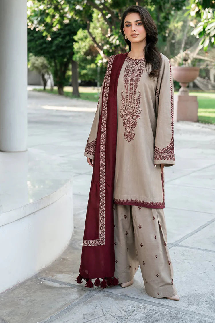 BAROQUE-3PC KHADDAR EMBROIDERED SHIRT WITH KHADDAR EMBROIDERED SHAWL AND EMB TROUSER-GM-4320