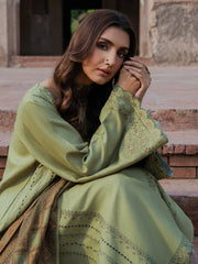 IZEL-3PC DHANAK EMBROIDERED SHIRT WITH COURTRAI PRINTED SHAWL & TROUSER-GM-4349