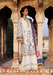 HUSSAIN REHAR-3PC KHADDAR HEAVY EMBROIDERED SHIRT WITH COUTRAI WOOL PRINT SHAWL AND TROUSER-GM-4094