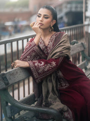 IZEL-3PC DHANAK EMBROIDERED SHIRT WITH COUTRAI PRINTED SHAWL AND TROUSER-GM-4127