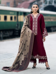 IZEL-3PC DHANAK EMBROIDERED SHIRT WITH COUTRAI PRINTED SHAWL AND TROUSER-GM-4127