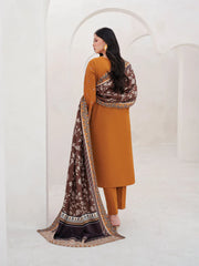 GARNET-3PC DHANAK EMBROIDERED SHIRT WITH COURTRAI PRINTED SHAWL AND TROUSER-GM-4201