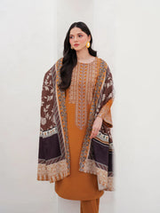 GARNET-3PC DHANAK EMBROIDERED SHIRT WITH COURTRAI PRINTED SHAWL AND TROUSER-GM-4201