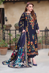 ASIM JOFA-3PC DHANAK EMBROIDERED SHIRT WITH COURTRAI PRINTED SHAWL & TROUSER-GM-4316