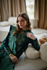 BATIK-3PC KARANDI EMBROIDERED SHIRT WITH DHANAK EMBROIDERED SHAWL AND KARANDI TROUSER-GM-4332