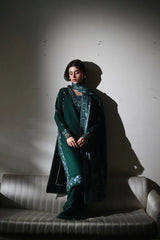 ZAIB-3PC KARANDI EMBROIDERED SHIRT WITH CORTRAI WOOL PRINT SHAWL AND TROUSER-GM-4397
