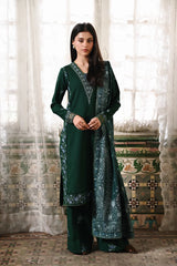 ZAIB-3PC KARANDI EMBROIDERED SHIRT WITH CORTRAI WOOL PRINT SHAWL AND TROUSER-GM-4397
