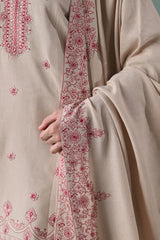 ZAIB-3PC DHANAK EMBROIDERED SHIRT WITH DHANAK EMBROIDERED SHAWL AND TROUSER-GM-4352