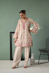 ZAIB-3PC DHANAK EMBROIDERED SHIRT WITH DHANAK EMBROIDERED SHAWL AND TROUSER-GM-4352