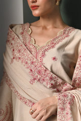 ZAIB-3PC DHANAK EMBROIDERED SHIRT WITH DHANAK EMBROIDERED SHAWL AND TROUSER-GM-4352