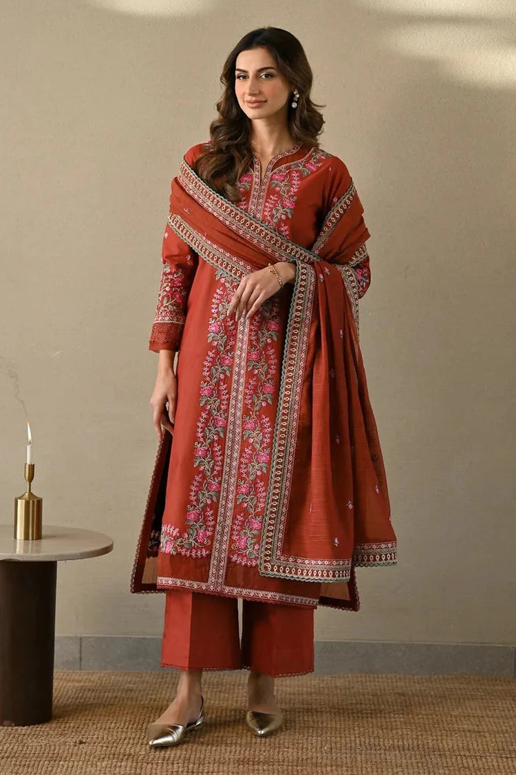 ZAIB-3PC DHANAK EMBROIDERED SHIRT WITH DHANAK EMBROIDERED SHAWL AND TROUSER-GM-4378