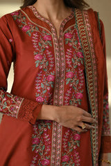 ZAIB-3PC DHANAK EMBROIDERED SHIRT WITH DHANAK EMBROIDERED SHAWL AND TROUSER-GM-4378