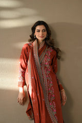 ZAIB-3PC DHANAK EMBROIDERED SHIRT WITH DHANAK EMBROIDERED SHAWL AND TROUSER-GM-4378