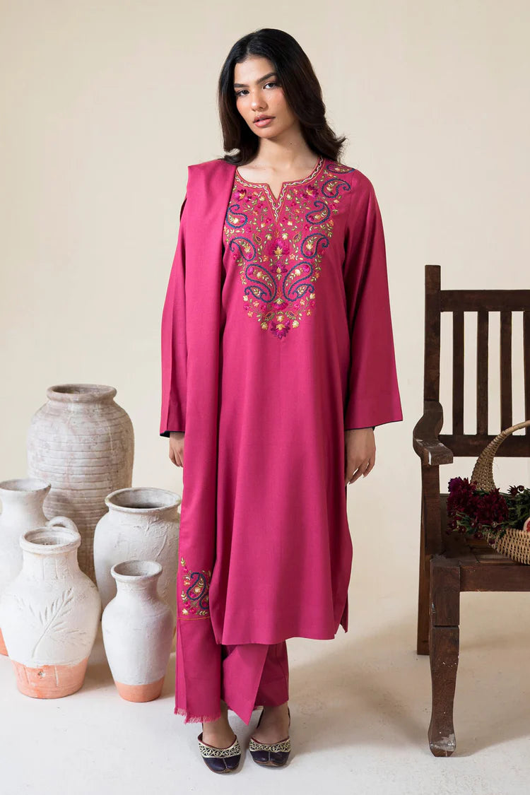 ASLING-3PC DHANAK EMBROIDERED SHIRT WITH DHANAK EMBROIDERED SHAWL AND TROUSER-GM-4420