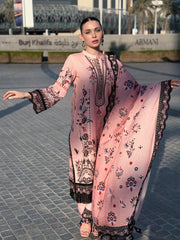 GM-3PC KARANDI PRINTED EMBROIDERED SHIRT WITH KARANDI PRINTED EMB SHAWL & PRINTED TROUSER-GM-