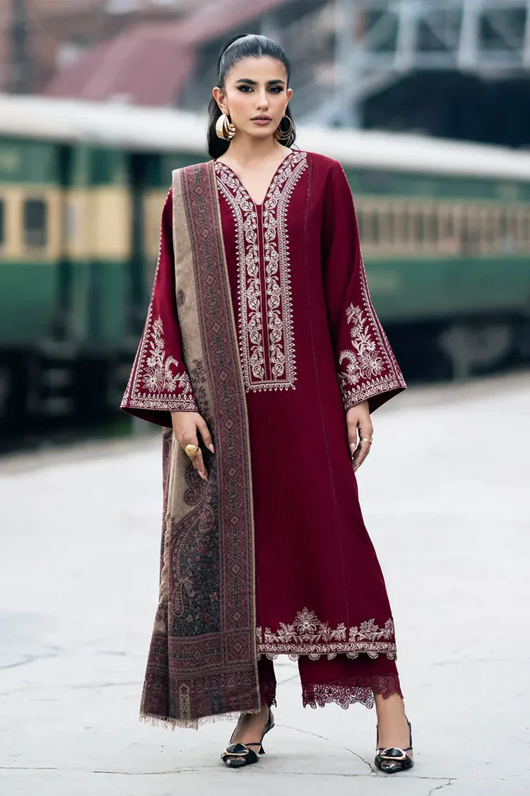 IZEL-3PC DHANAK EMBROIDERED SHIRT WITH COUTRAI PRINTED SHAWL AND TROUSER-GM-4127
