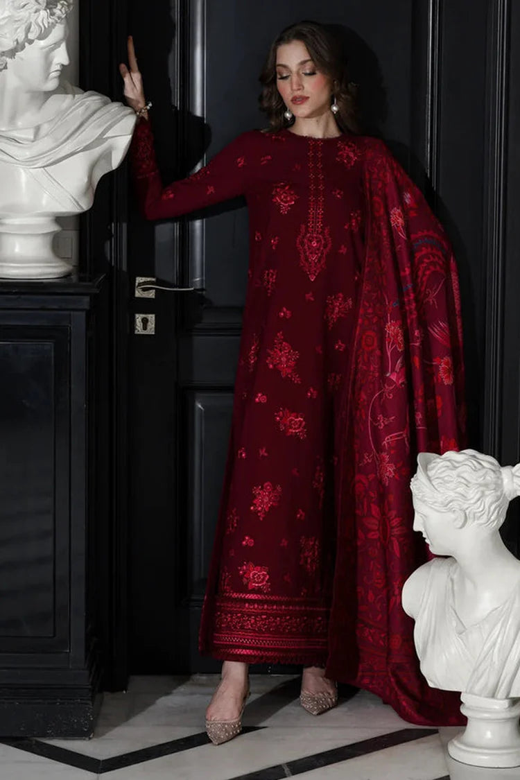 BATIK-3PC DHANAK EMBROIDERED SHIRT WITH COURTRAI PRINTED SHAWL & TROUSER-GM-4334