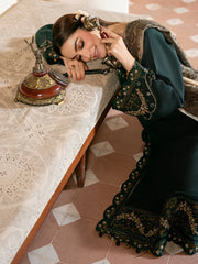 IZEL-3PC DHANAK EMBROIDERED SHIRT WITH COURTRAI WOOL PRINT SHAWL AND TROUSER-GM-4394