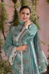 SOBIA NAZIR-3PC LAWN CHIKAN EMBROIDERED SHIRT WITH CHIFFON PRINTED DUPATTA AND EMB TROUSER -GM-4708