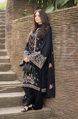 LIBAAS-3PC DHANAK EMBROIDERED SHIRT WITH DHANAK EMBROIDERED SHAWL & TROUSER-GM-4346
