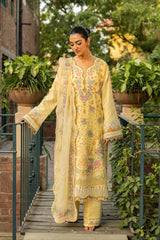 MAHNUR-3PC LAWN EMBROIDERED SHIRT WITH KHAADI NET EMBROIDERED DUPATTA AND TROUSER -GM-4657