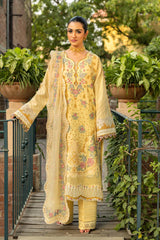 MAHNUR-3PC LAWN EMBROIDERED SHIRT WITH KHAADI NET EMBROIDERED DUPATTA AND TROUSER -GM-4657