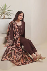 BATIK-3PC DHANAK EMBROIDERED SHIRT WITH COURTRAI PRINTED SHAWL AND TROUSER-GM-4277