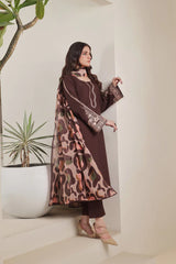 BATIK-3PC DHANAK EMBROIDERED SHIRT WITH COURTRAI PRINTED SHAWL AND TROUSER-GM-4277