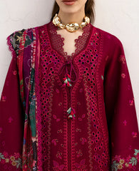REPUBLIC-3PC DHANAK EMBROIDERED SHIRT WITH COURTRAI PRINTED SHAWL & DHANAK TOUSER-GM-4278