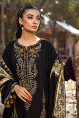 MARIA.B-3PC KHADDAR EMBROIDERED SHIRT WITH COURTRAI PRINTED SHAWL & TROUSER -GM-4157