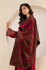 MARIA B-3PC KHADDAR EMBROIDRED SHIRT WITH WOOL PRINT SHAWL AND TROUSER-GM-3268 B