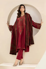 MARIA B-3PC KHADDAR EMBROIDRED SHIRT WITH WOOL PRINT SHAWL AND TROUSER-GM-3268 B