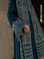 IZEL-3PC KHADDAR EMBROIDERED SHIRT WITH COURTRAI PRINTED SHAWL & TROUSER-GM-4369