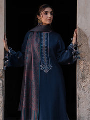 IZEL-3PC DHANAK EMBROIDERED SHIRT WITH COURTRAI PRINTED SHAWL & TROUSER-GM-4350