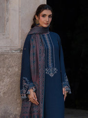 IZEL-3PC DHANAK EMBROIDERED SHIRT WITH COURTRAI PRINTED SHAWL & TROUSER-GM-4350