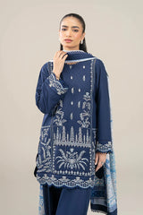 MARIA B-3PC DHANAK EMBROIDERED SHIRT WITH COUTRAI WOOL PRINTED SHAWL AND TROUSER-GM-4176
