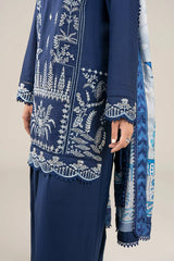 MARIA B-3PC DHANAK EMBROIDERED SHIRT WITH COUTRAI WOOL PRINTED SHAWL AND TROUSER-GM-4176