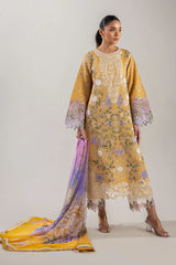 MUSHQ-3PC DHANAK CHIKAN EMBROIDERED SHIRT WITH COURTRAI PRINTED SHAWL & EMB TROUSER-GM-4088