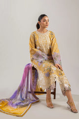 MUSHQ-3PC DHANAK CHIKAN EMBROIDERED SHIRT WITH COURTRAI PRINTED SHAWL & EMB TROUSER-GM-4088