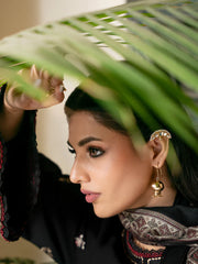 IZEL-3PC DHANAK EMBROIDERED SHIRT WITH COURTRAI PRINTED SHAWL & TROUSER-GM-4389