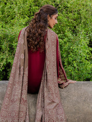 IZEL-3PC DHANAK EMBROIDERED SHIRT WITH COURTRAI PRINTED SHAWL & TROUSER-GM-4363