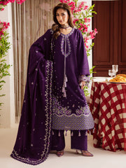 MAHNUR-3PC DHANAK EMBROIDERED SHIRT WITH DHANAK EMBROIDERED SHAWL & TROUSER-GM-4328