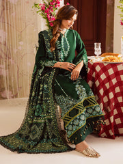 MAHNUR-3PC DHANAK EMBROIDERED SHIRT WITH COURTRAI PRINTED SHAWL & TROUSER-GM-4327