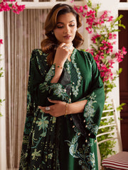 MAHNUR-3PC DHANAK EMBROIDERED SHIRT WITH COURTRAI PRINTED SHAWL & TROUSER-GM-4327