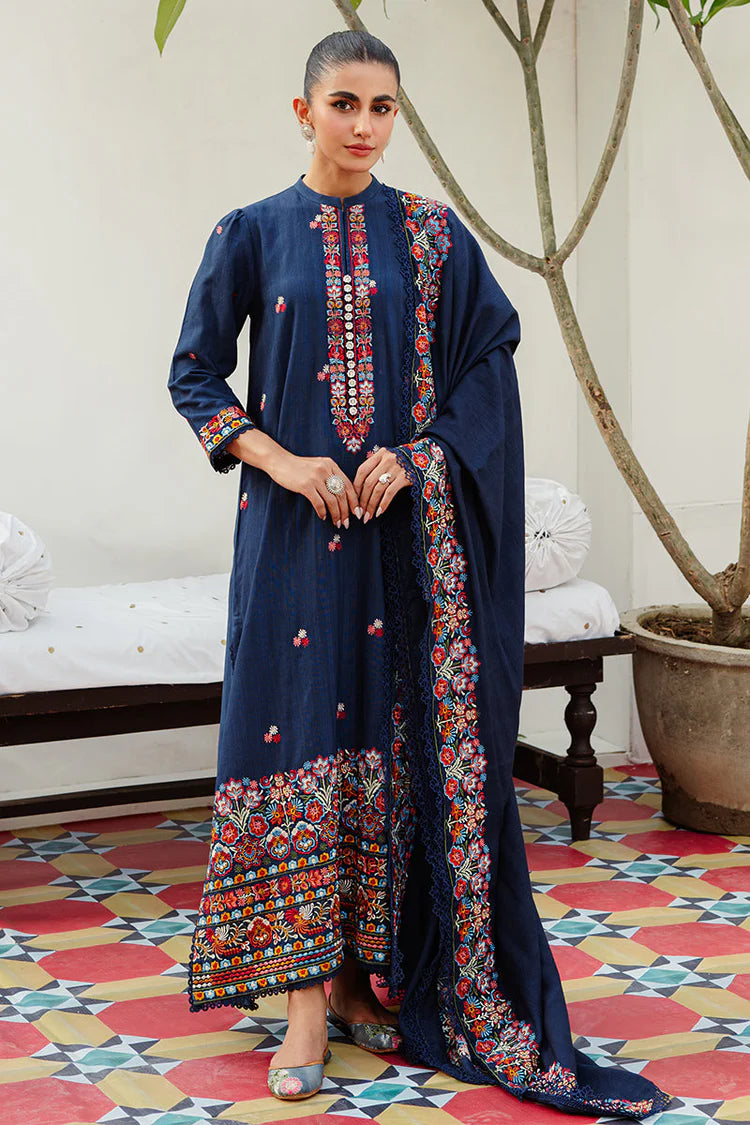 CROSS STITCH-3PC DHANAK EMBROIDERED SHIRT WITH DHANAK EMBROIDERED SHAWL AND TROUSER-GM-4275