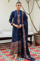 CROSS STITCH-3PC DHANAK EMBROIDERED SHIRT WITH DHANAK EMBROIDERED SHAWL AND TROUSER-GM-4275