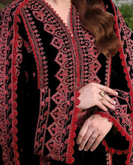ASIM JOFA-3PC DHANAK EMBROIDERED SHIRT WITH DHANAK EMBROIDERED SHAWL & TROUSER-GM-4304 BLACK